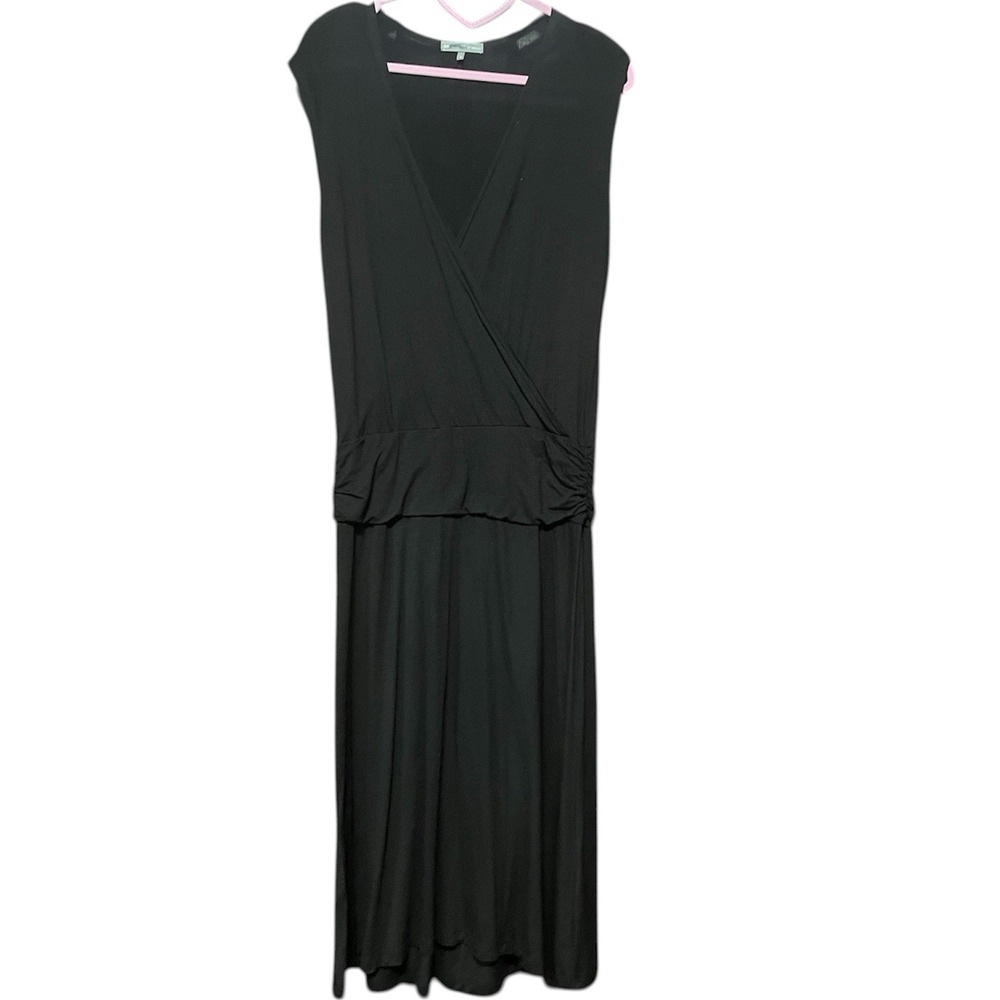 James Perse V Neck Midi Black Dress Size 4/L Comfort Casual Grunge Goth‎